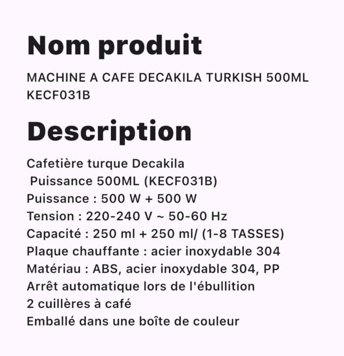 MACHINE A CAFE DECAKILA TURKISH 500ML KECF031B – Image 2