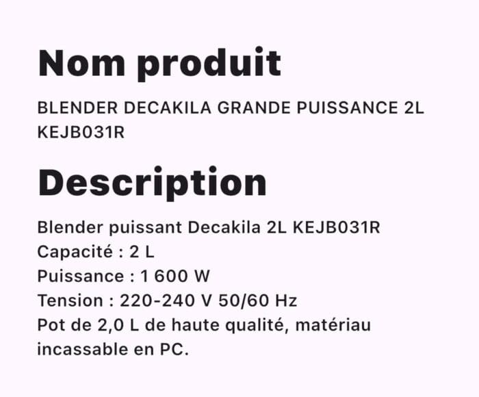 BLENDER DECAKILA GRANDE PUISSANCE 2L KEJB031R – Image 2