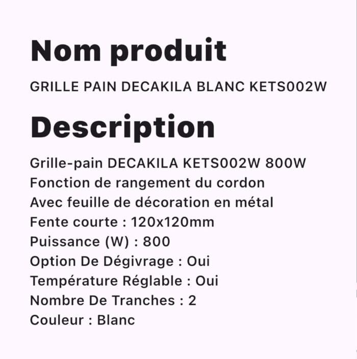 GRILLE PAIN DECAKILA BLANC KETS002W – Image 2