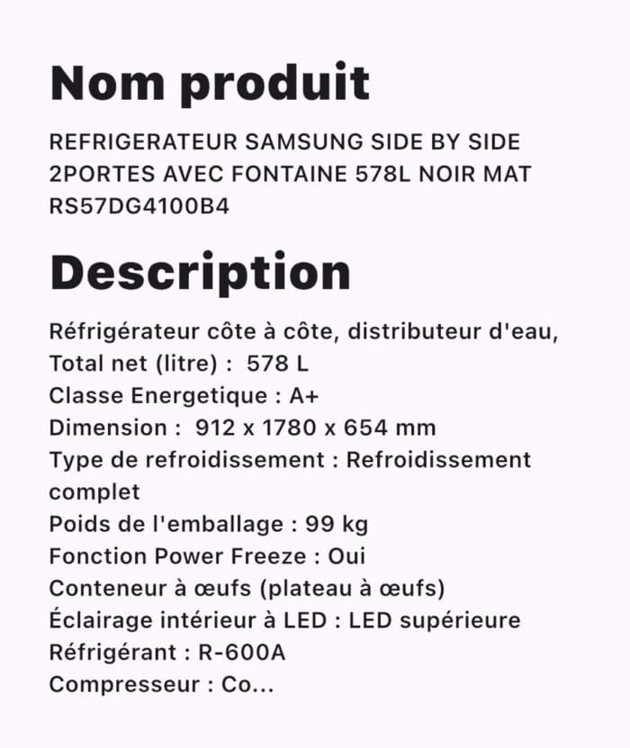 REFRIGERATEUR SAMSUNG SIDE BY SIDE 2PORTES AVEC FONTAINE 578L NOIR MAT RS57DG4100B4 – Image 2