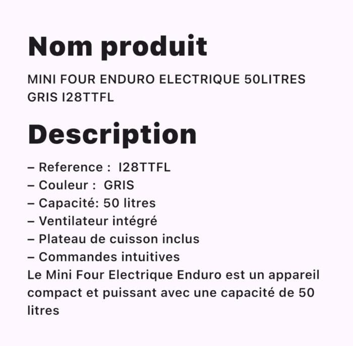 MINI FOUR ENDURO ELECTRIQUE 50LITRES GRIS I28TTFL – Image 2