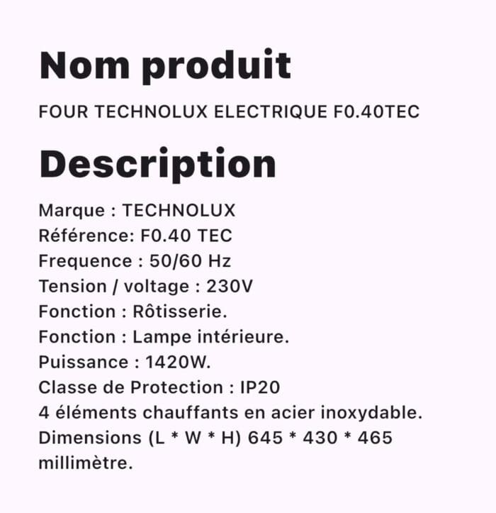 FOUR TECHNOLUX ELECTRIQUE F0.40TEC – Image 2