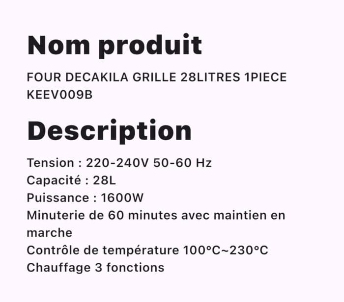 FOUR DECAKILA GRILLE 28 LITRES 1PIECE KEEV009B – Image 2