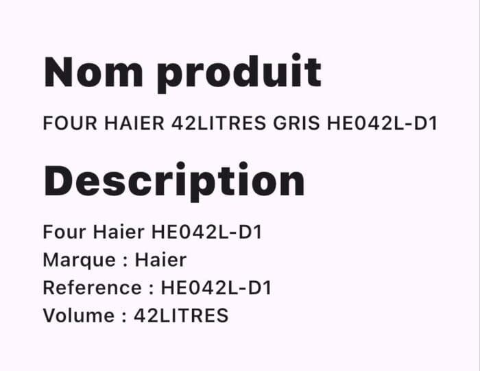 FOUR HAIER 42LITRES GRIS HE042L-D1 – Image 2