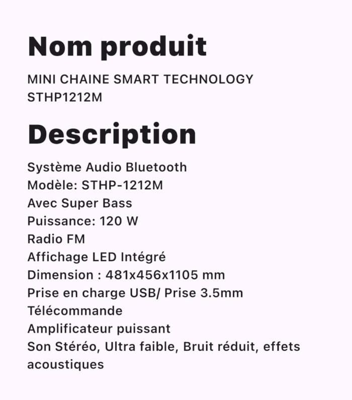 MINI CHAINE SMART TECHNOLOGY STHP1212M – Image 2