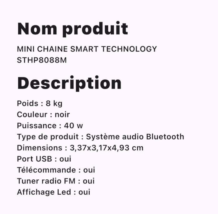 MINI CHAINE SMART TECHNOLOGY STHP8088M – Image 2