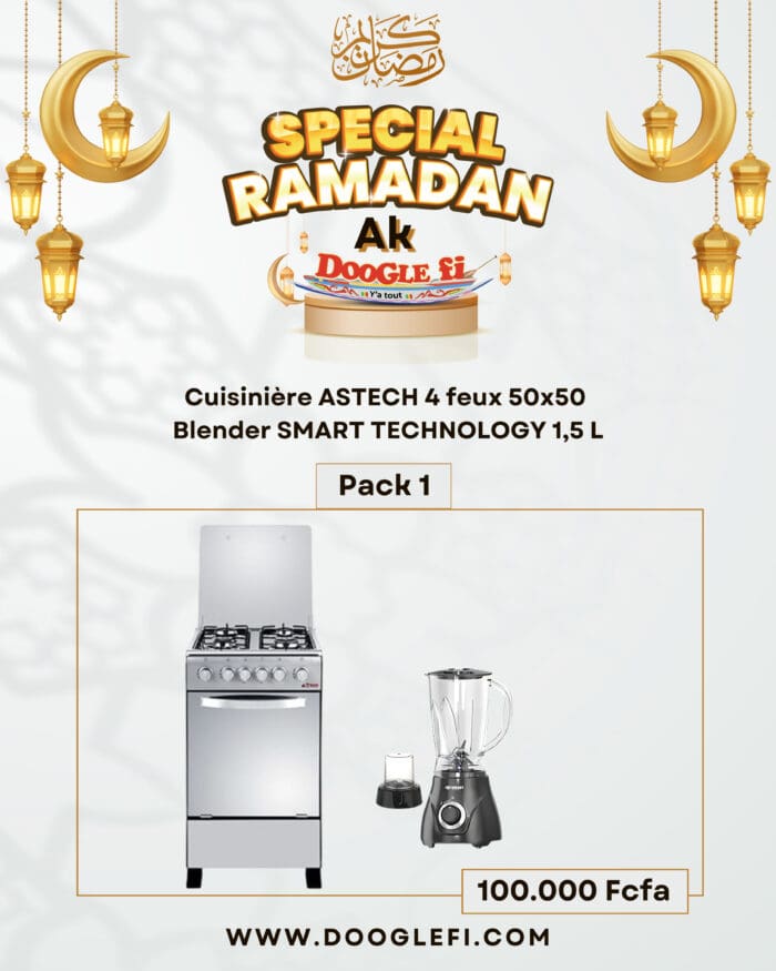 Pack 1 : Cuisinière ASTECH 4 feux & Blender SMART TECHNOLOGY