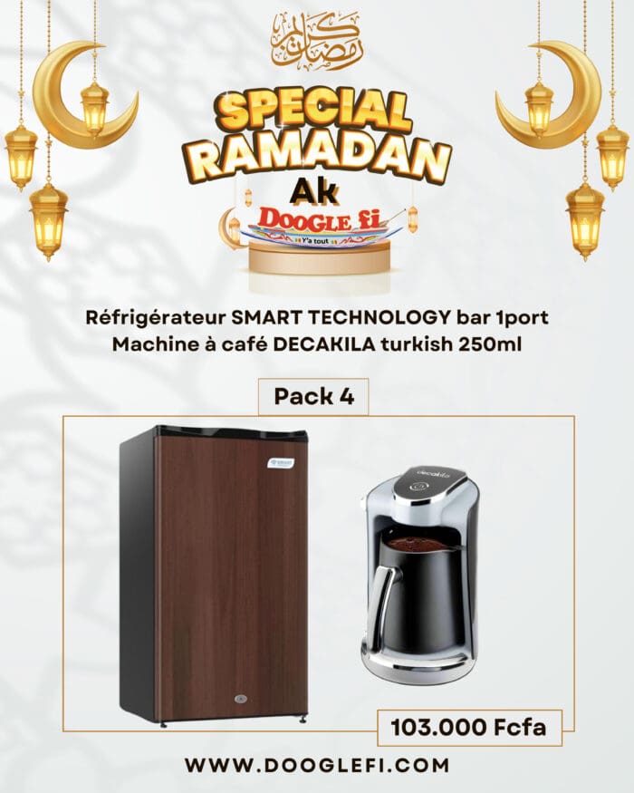 Pack 4 : Réfrigérateur SMART TECHNOLOGY & Machine à café DECAKILA