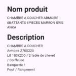 Chambre À Coucher Armoire 6Battants 6Pieces Marron Gris Anka – Image 6