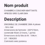 Chambre À Coucher 6Battants 4Pieces Gris Clair EMA – Image 2