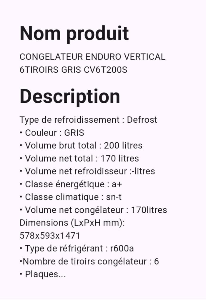 CONGELATEUR VERTICAL 6TIROIRS 200LITRES SILVER ENDURO CV6T200S – Image 2