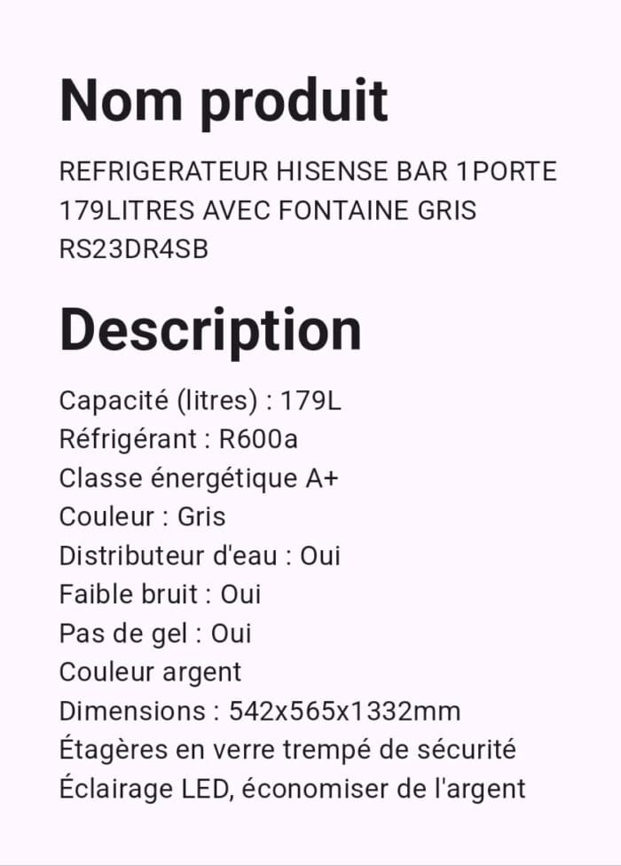 REFRIGERATEUR HISENSE 1PORTE RS23DR4HA – Image 3