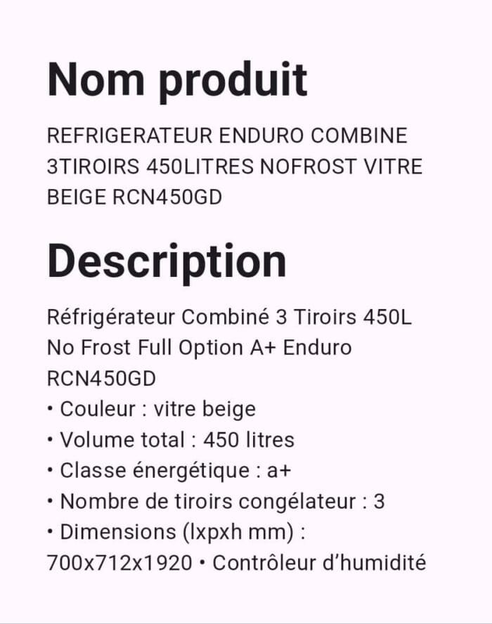 REFRIGERATEUR ENDURO COMBINE 3TIROIRS 450L VITRE BEIGE RCN450GD – Image 2