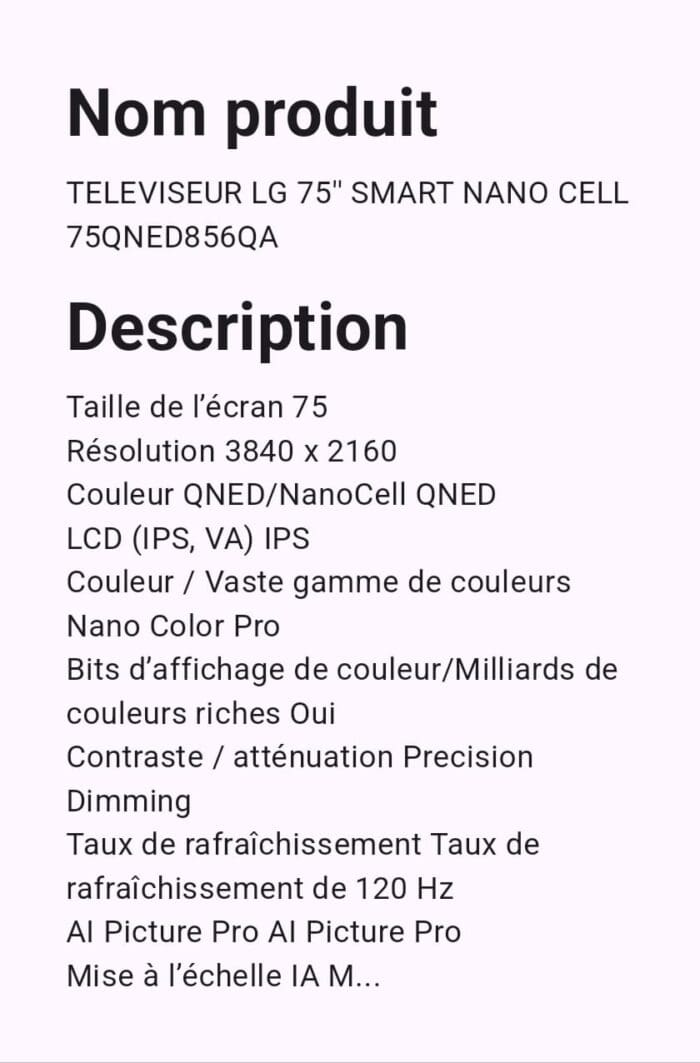 TELEVISEUR LG 75 SMART NANO CELL MODELE 2022 75QNED856QA – Image 2