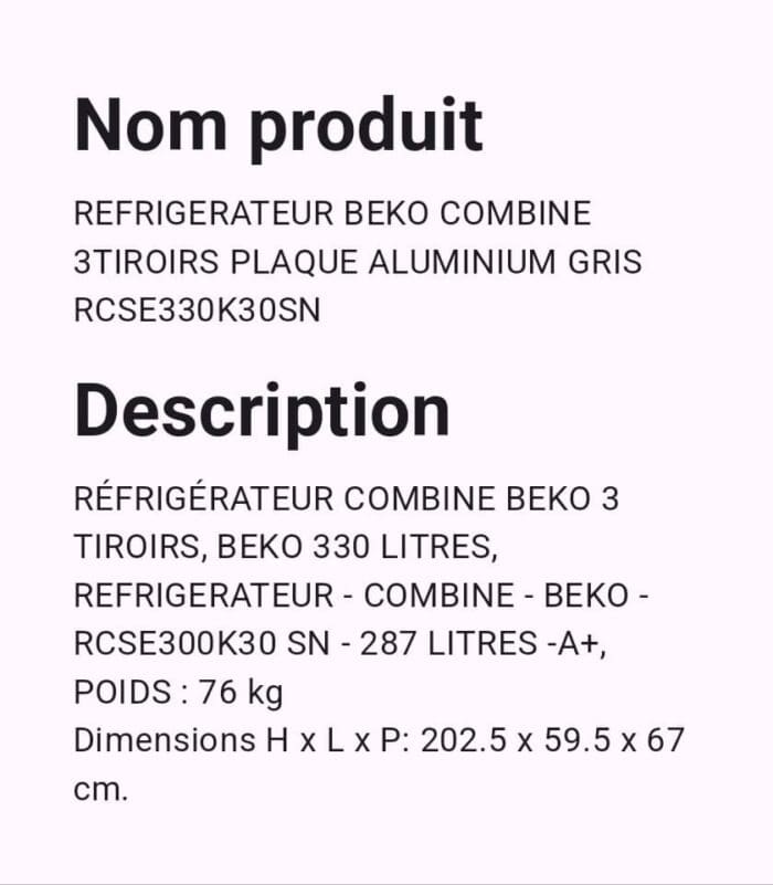 REFRIGERATEUR BEKO COMBINE 3TIROIRS PLAQ ALU SILVER RCSE330K30SN – Image 2