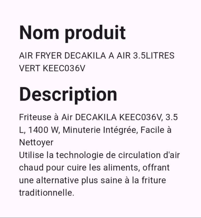 AIR FRYER DECAKILA A AIR DIGITAL 3.5LITRES KEECO36V – Image 3