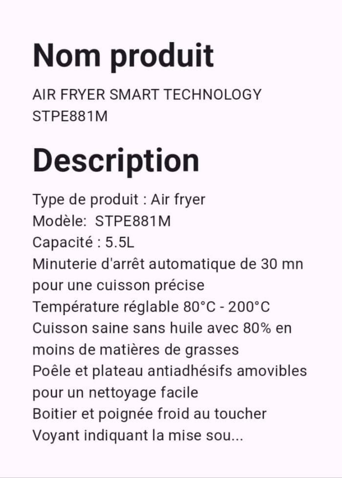 AIR FRYER SMART TECHNOLOGY 5.5LITRES STPE881M – Image 2