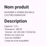 HACHOIRE A VIANDE DECAKILA 2.5LITRES KEMG016M – Image 2