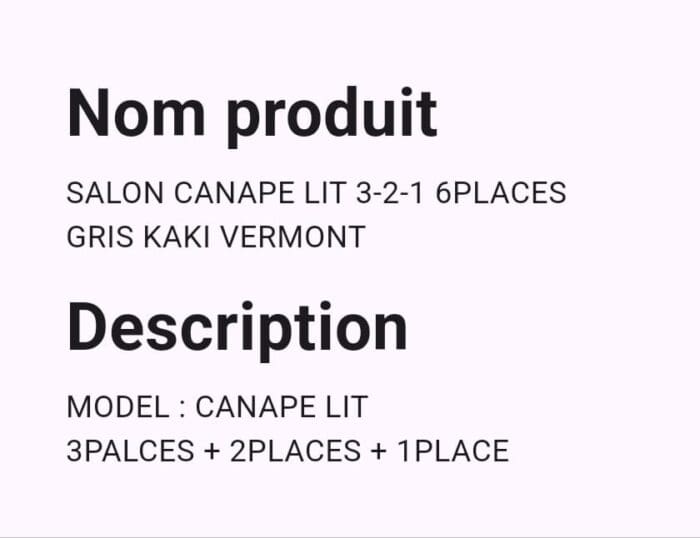 Salon Canapé Lit 3-2-1 6Places Gris Kaki Vermont – Image 2