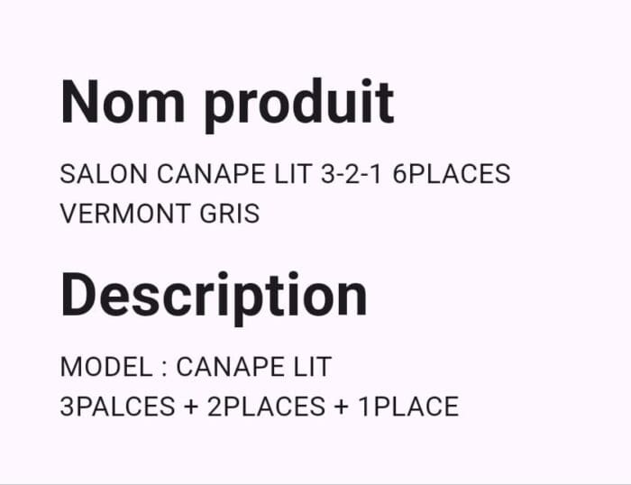 Salon Canapé Lit 3-2-1 6Places Vermont Gris – Image 2