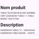 Table Televiseur Blanc Marbre Vert 200x40x46 TVE66-1 + Table Basse 130x70 E66 – Image 2