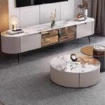 Table Televiseur Blanc Marbre 200x40x46 TV2031 + Table Basse 80x45/60x40 2031 – Image 2