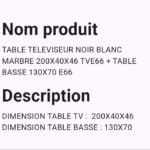 Table Televiseur Noir Blanc Marbre 200x40x46 TVE66 + Table Basse 130x70 E66 – Image 2