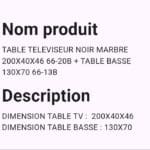 Table Televiseur Noir Marbre 200x40x46 66-20B + Table Basse 130x70 66-13B – Image 2
