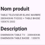 Table Televiseur Blanc Marbre 200x40x46 TV2032 + Table Basse 130x70 2032 – Image 2