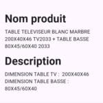 Table Televiseur Blanc Mabre 200x40x46 TV2033 + Table Basse 80x45/60x40 2033 – Image 3