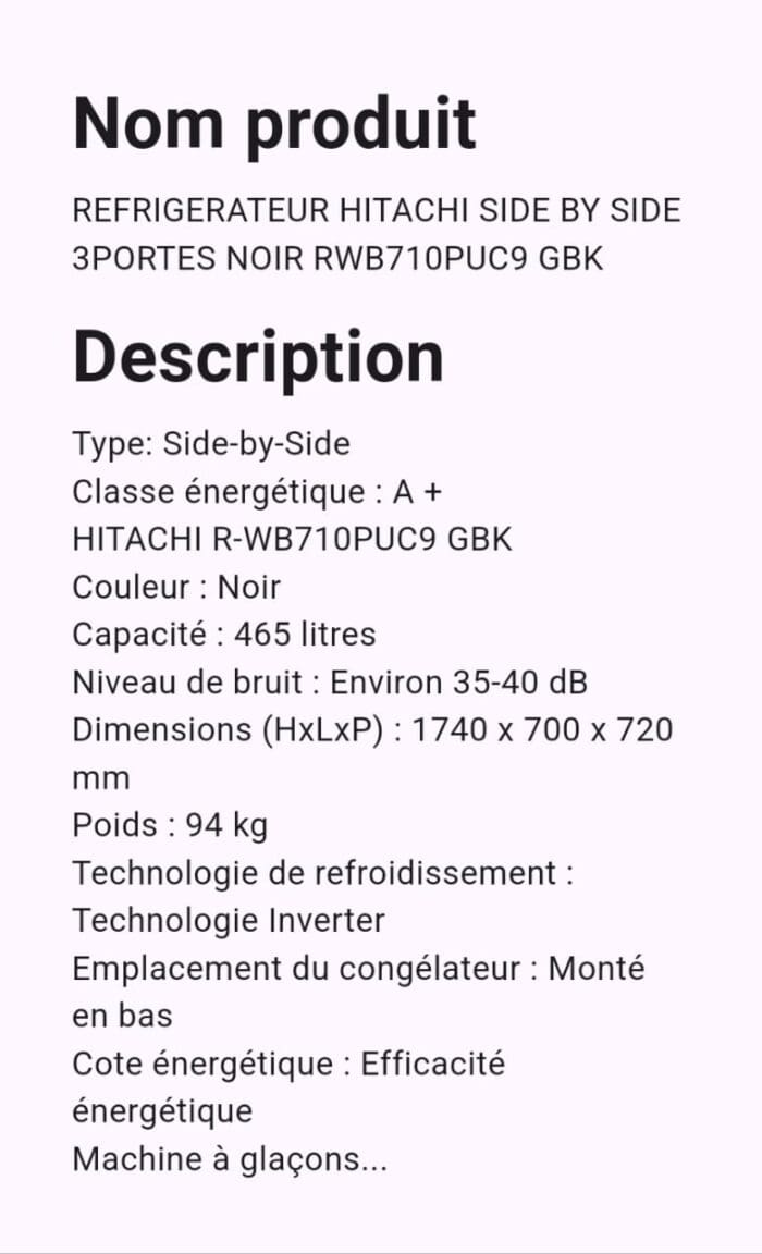 REFRIGERATEUR HITACHI SIDE BY SIDE 3PORTES NOIR RWB710PUC9 GBK – Image 4