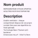 Réfrégirateur Hitachi 2 Portes 605Litres NOIR RVG700PUN7GB – Image 2