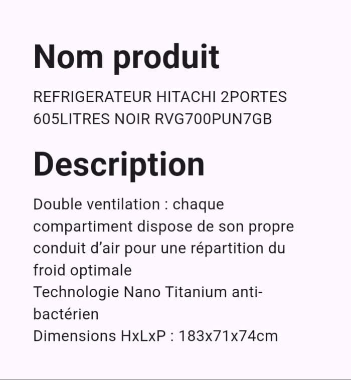 Réfrégirateur Hitachi 2 Portes 605Litres NOIR RVG700PUN7GB – Image 2