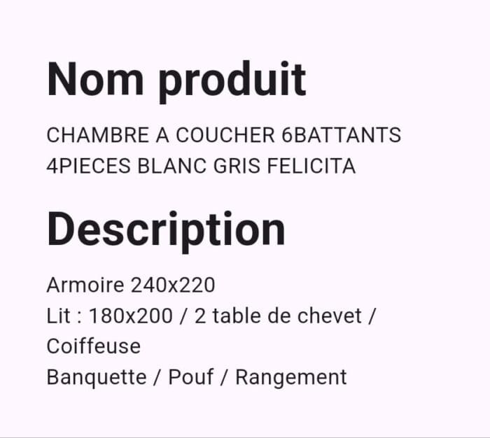 Chambre A coucher 6Battants 4pieces – Image 2