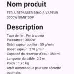 Fer A Repasser BEKO A Vapeur 3000W SIM8130P – Image 2