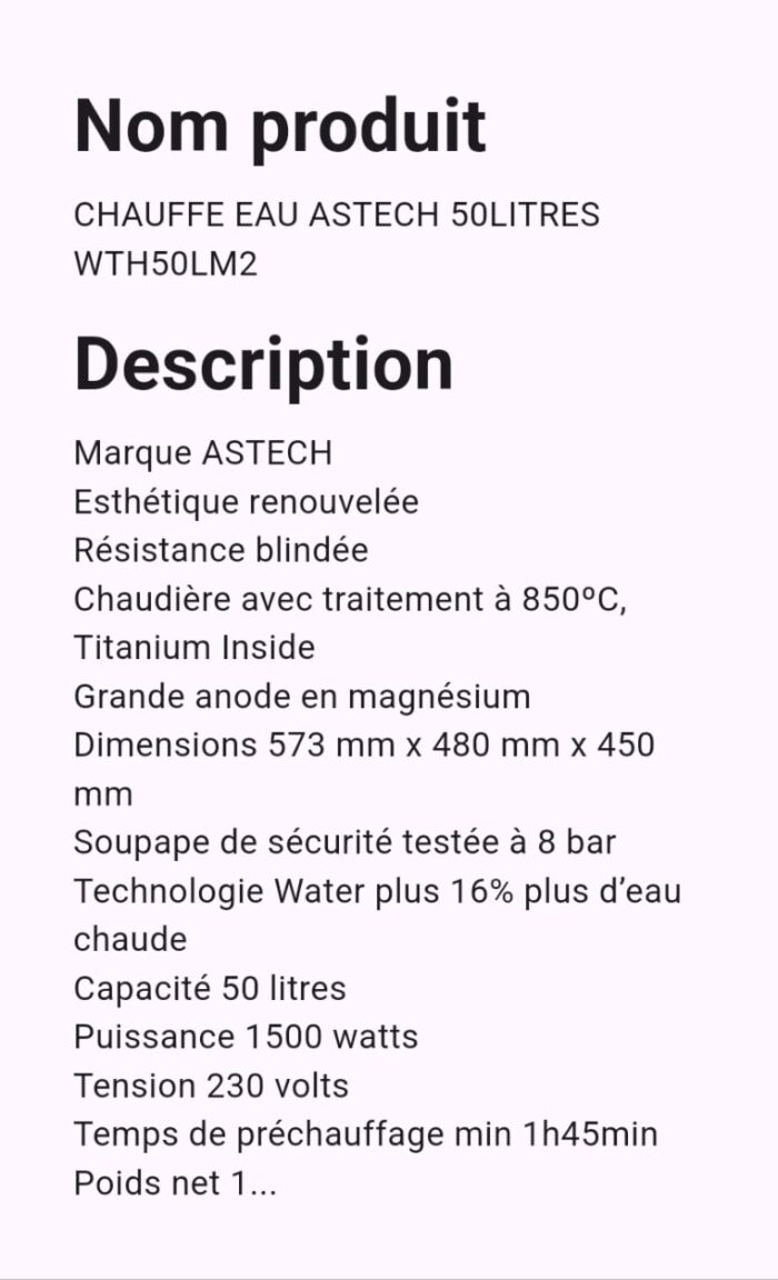 Chauffe-Eau Astech 50Litres WTH50LM2 – Image 2