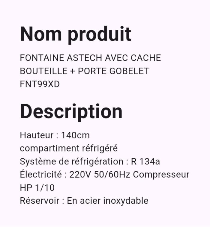Fontaine Astech Avec Cache Bouteille + Porte Gobelet FNT99XD – Image 3