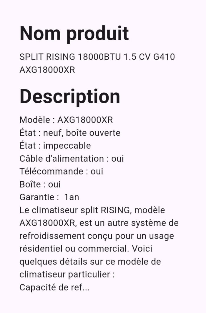 SPLIT RISING 18000 BTU 1.5 CV G410 AXG 18000XR – Image 2